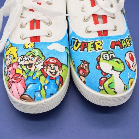 Hand Painted Super Mario Bros Shoes, Womens Size 8 - Picture 2 of 5